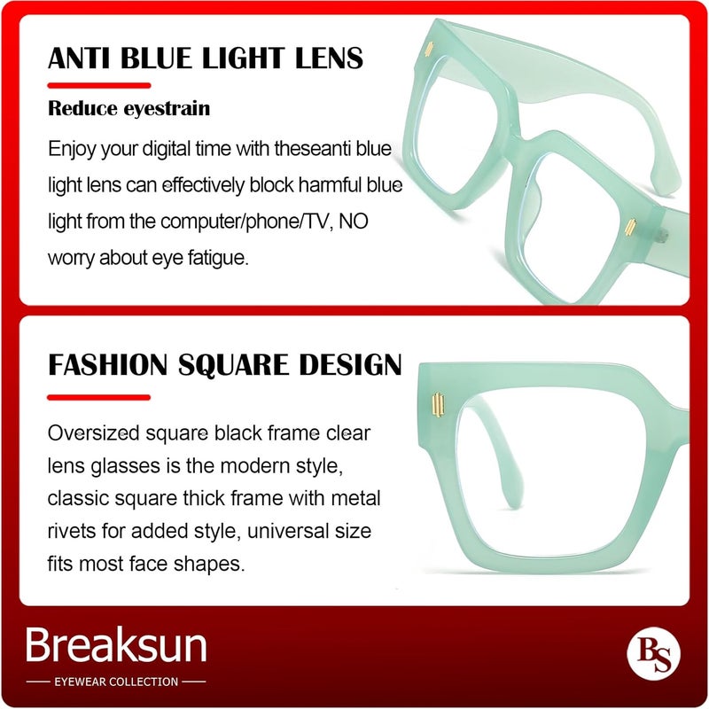 Breaksun Fashion Oversized Blue Light Blocking Glasses for Women Men Trendy Big Square Frame Computer Eyeglasses - Image 5